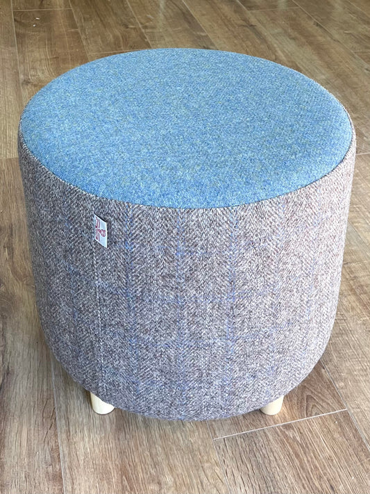 Taupe & Light Blue Harris Tweed Chunky Footstool