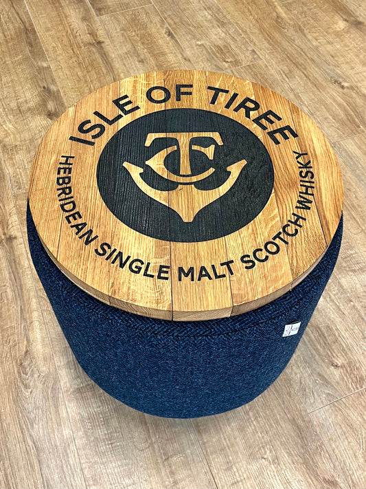 Isle of Tiree Oak Whisky Harris Tweed 'Wee Dram' Table Footstool