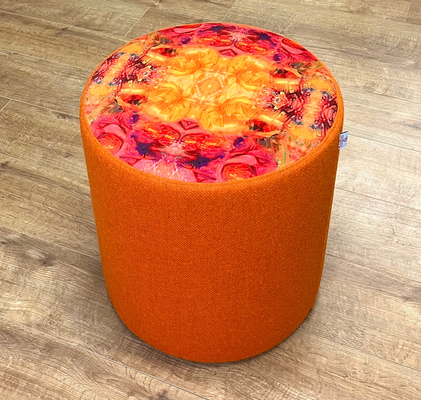 Fire Velvet and Orange Harris Tweed Chunky Stool / Footstool