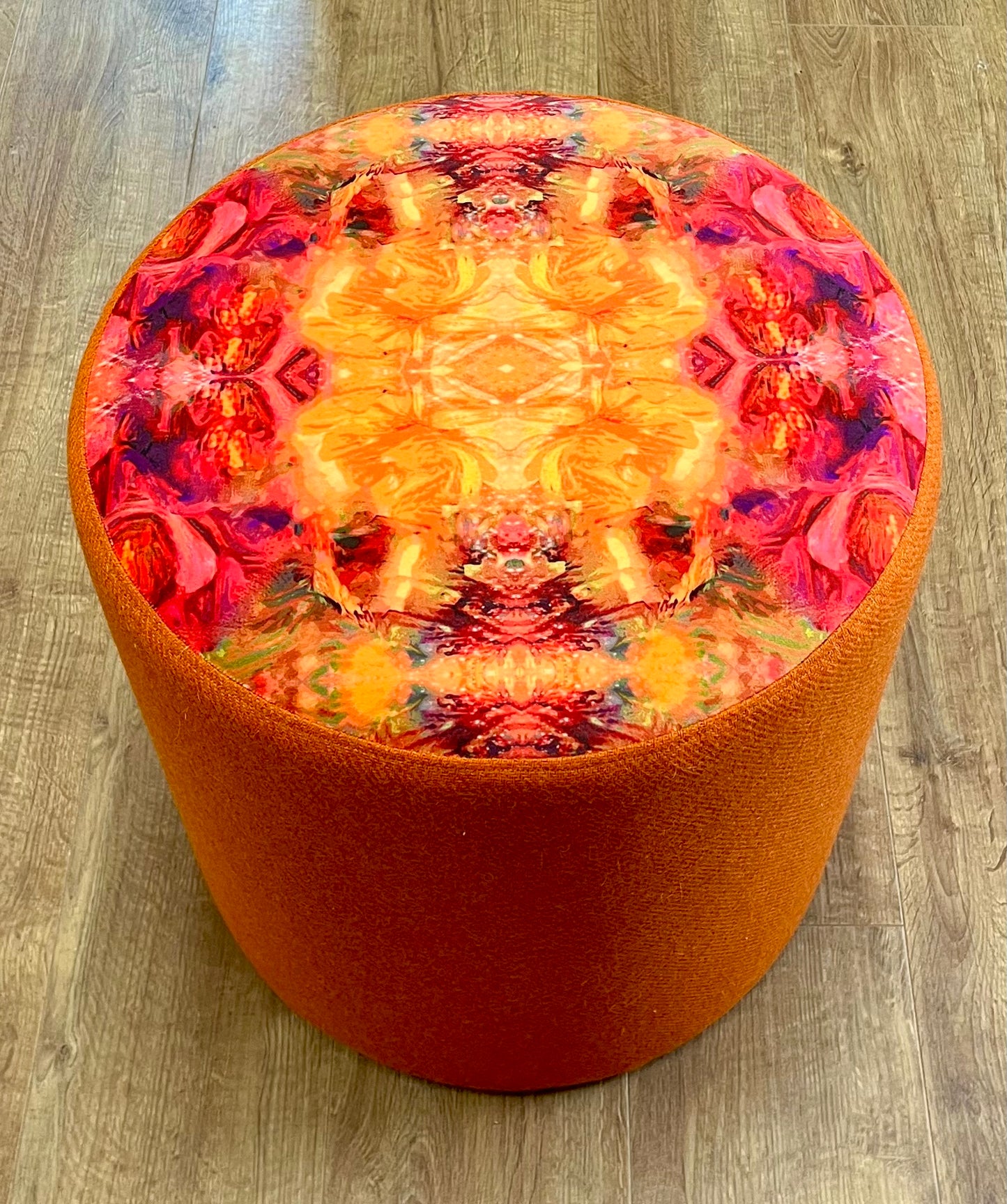 Fire Velvet and Orange Harris Tweed Chunky Stool / Footstool