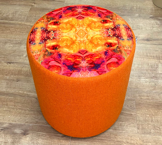 Fire Velvet and Orange Harris Tweed Chunky Stool / Footstool