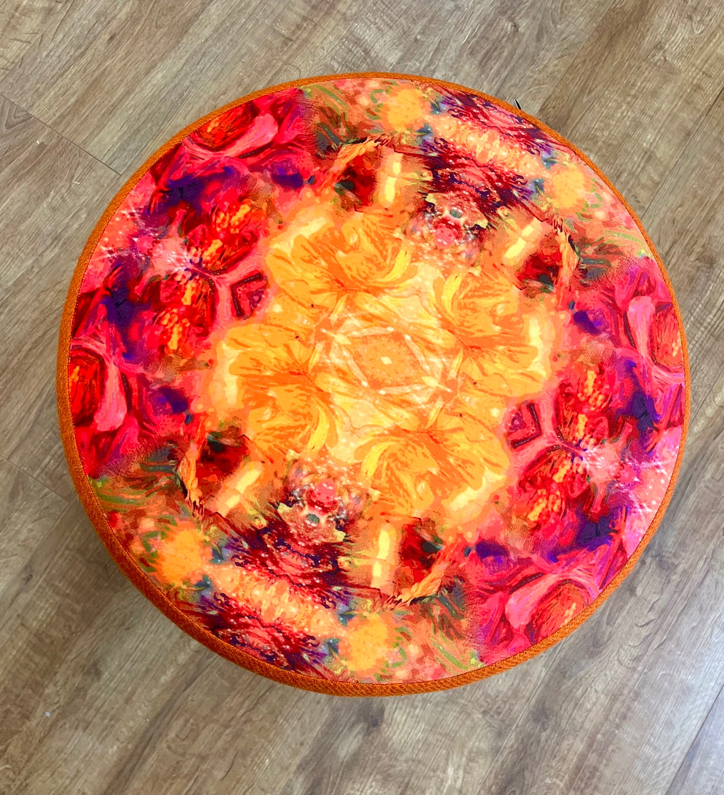 Fire Velvet and Orange Harris Tweed Chunky Stool / Footstool