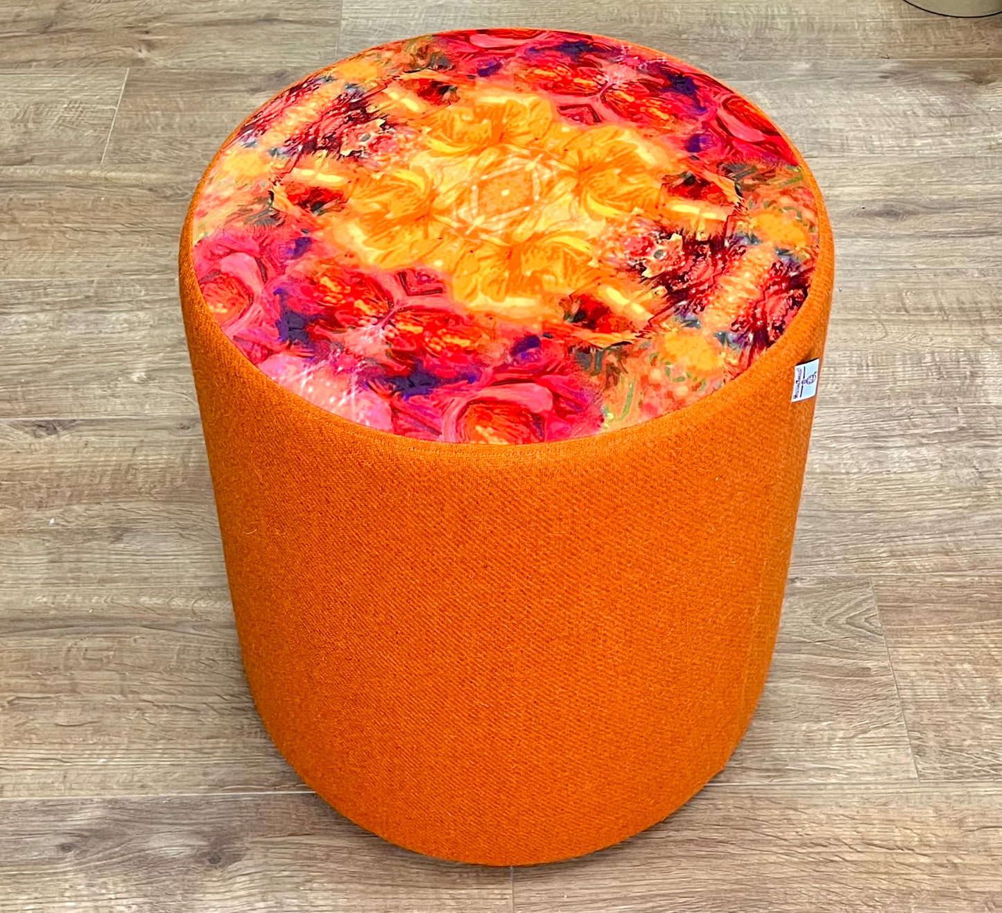 Fire Velvet and Orange Harris Tweed Chunky Stool / Footstool