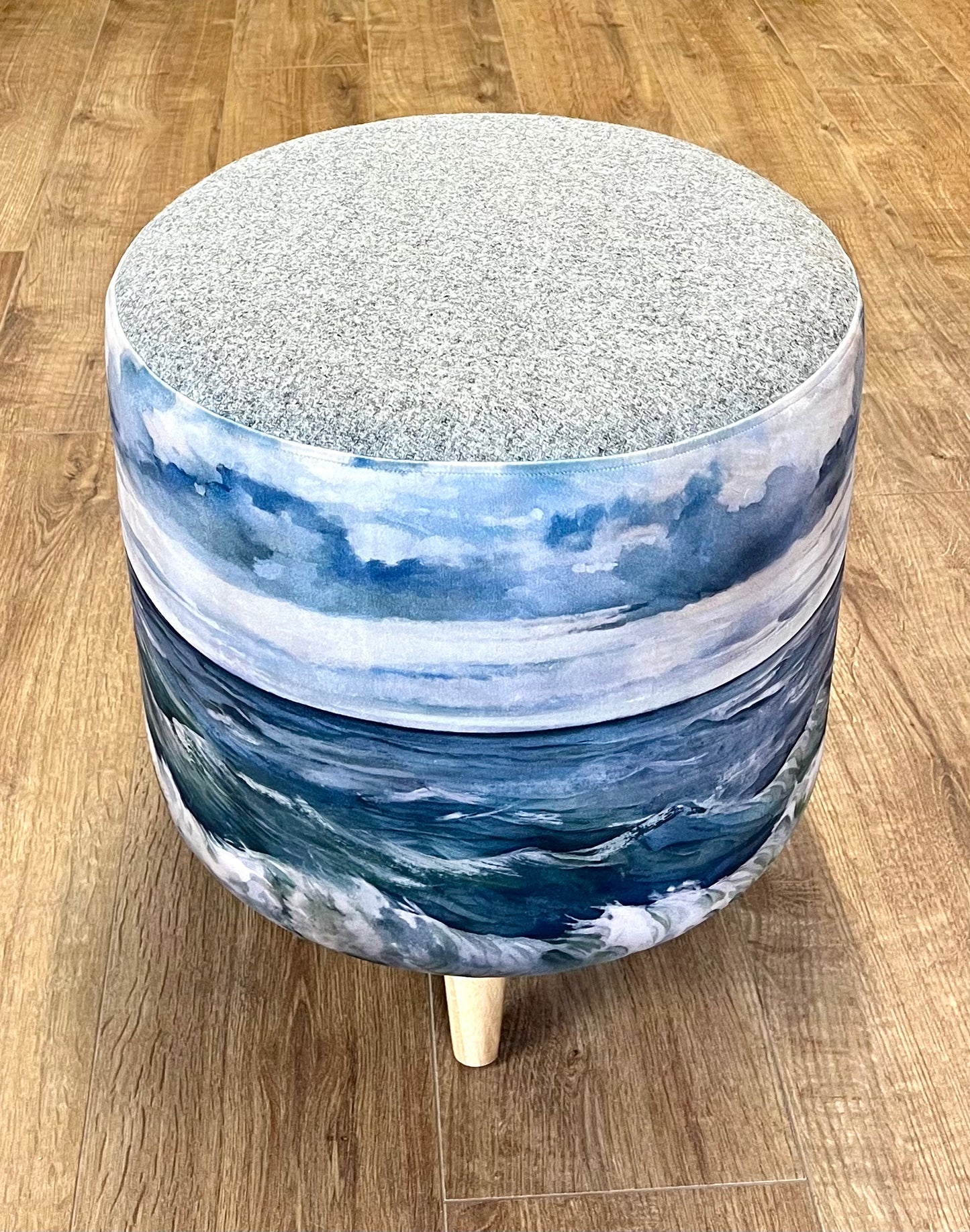 Sheigra Sea Velvet Chunky Footstool with Grey Harris Tweed