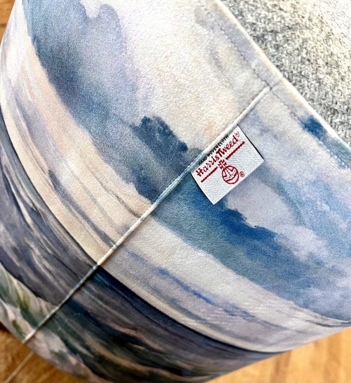 Sheigra Sea Velvet Chunky Footstool with Grey Harris Tweed