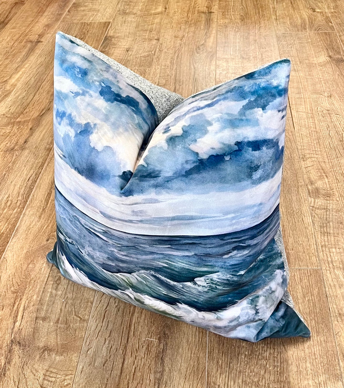 Sheigra Velvet and Grey Harris Tweed Cushion 20”
