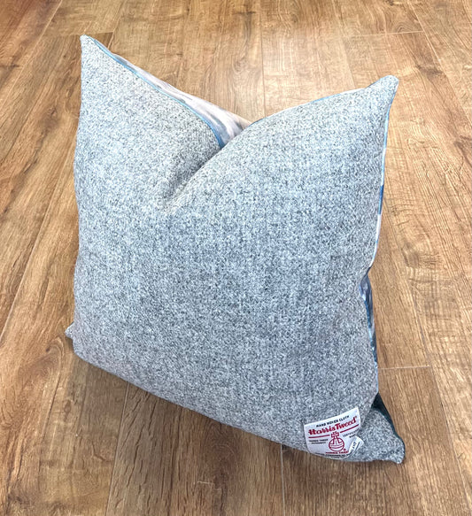 Sheigra Velvet and Grey Harris Tweed Cushion 20”