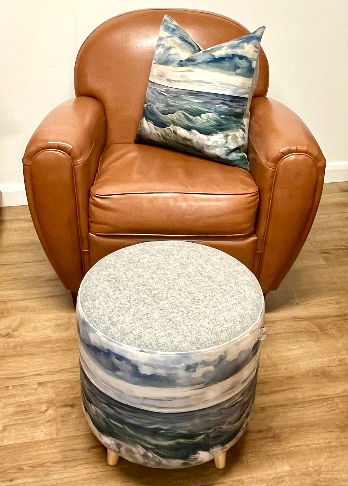 Sheigra Sea Velvet Chunky Footstool with Grey Harris Tweed
