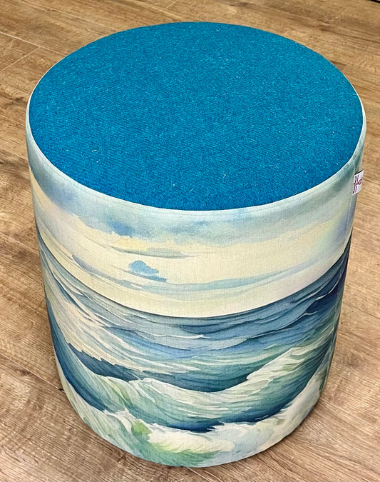 Stormy Sea and Teal Harris Tweed Large Chunky Stool