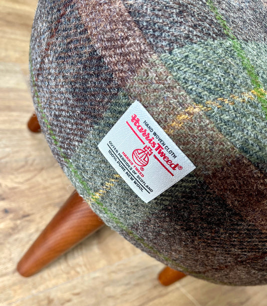 Brown and Green Tartan Harris Tweed Small Footstool