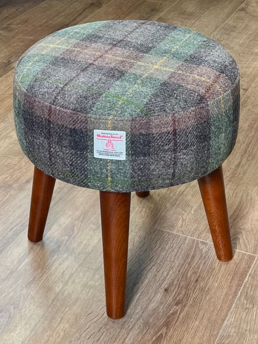 Brown and Green Tartan Harris Tweed Small Footstool