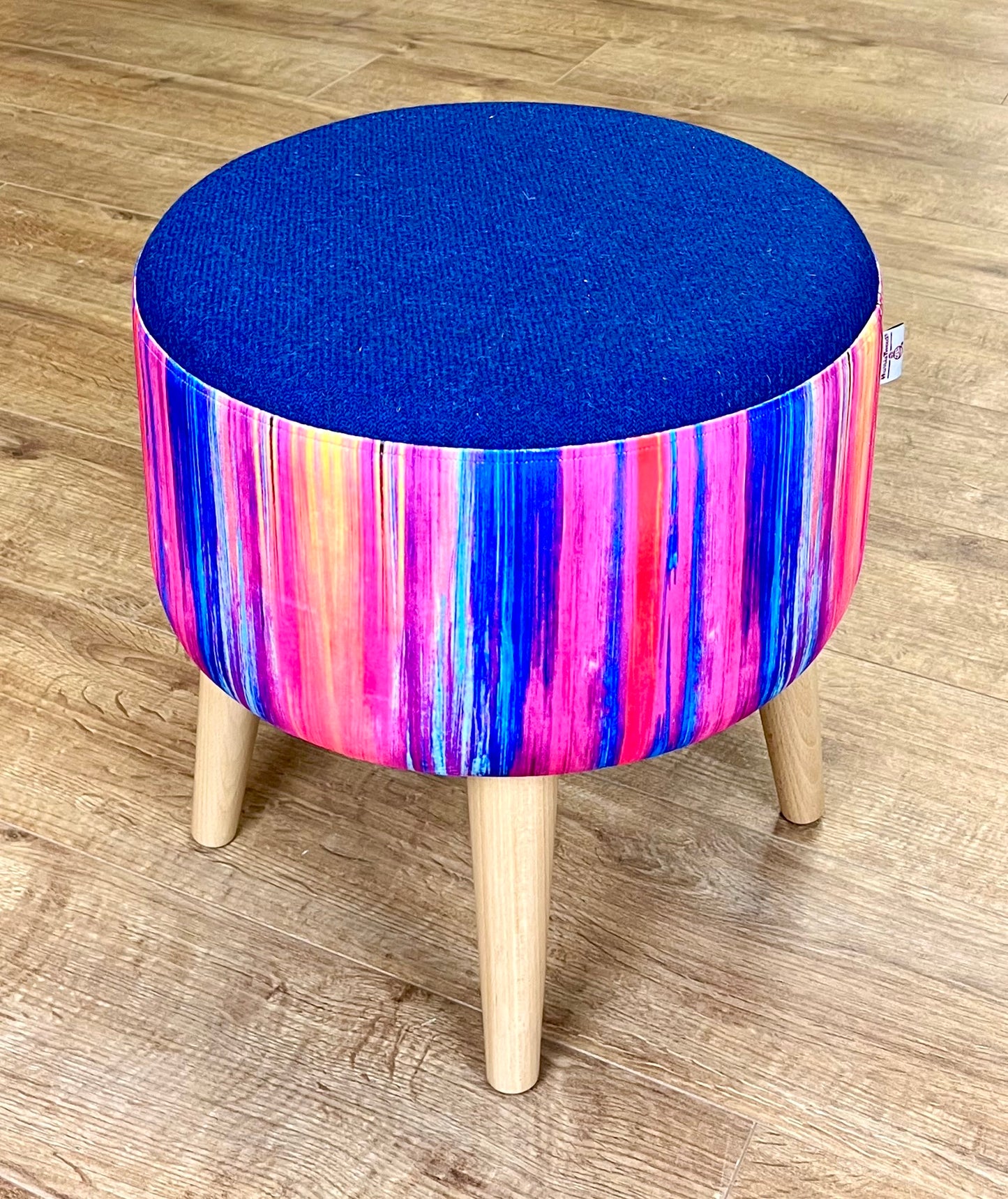 Paint Strokes Velvet and Royal Blue Harris Tweed Footstool