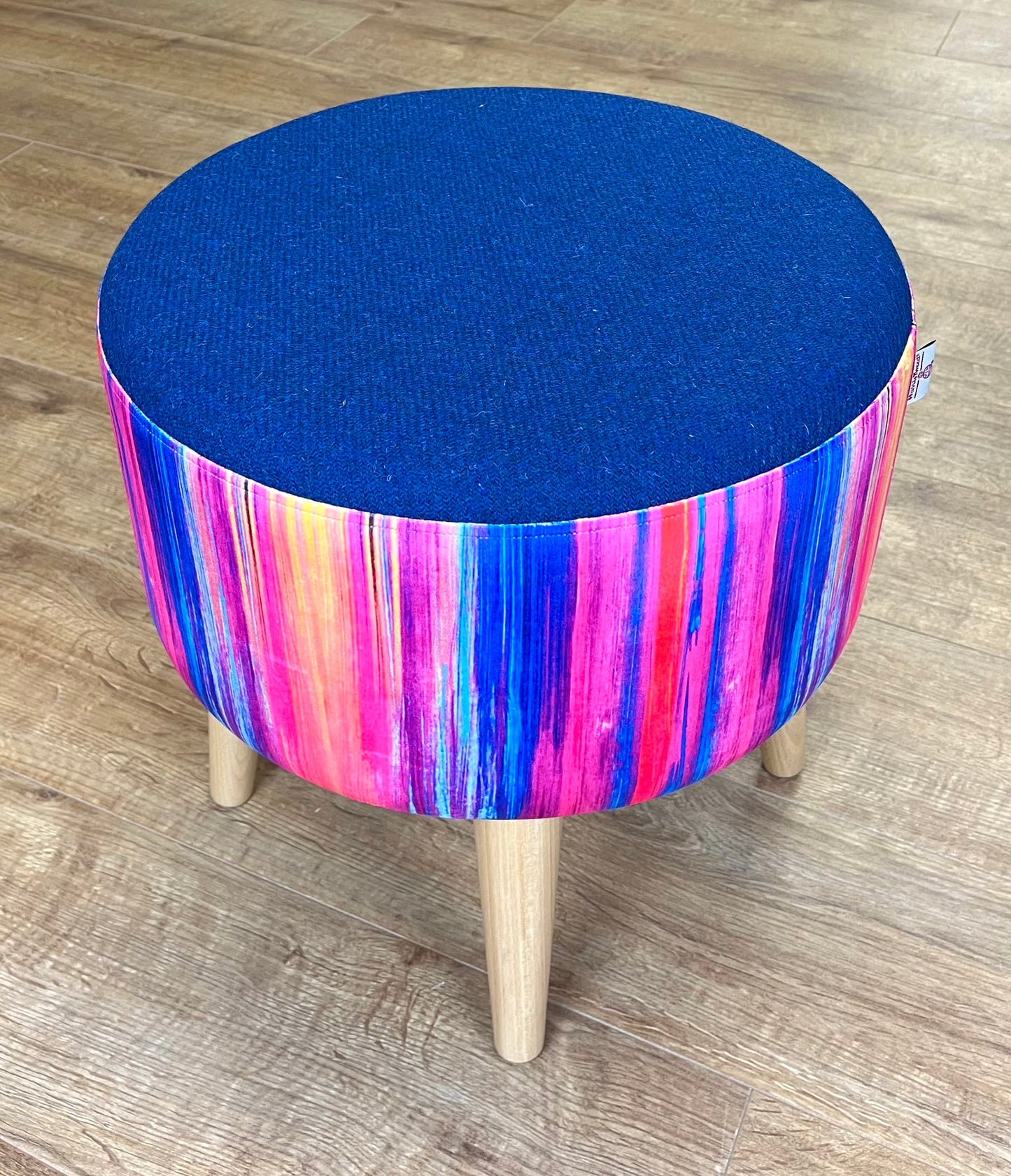 Paint Strokes Velvet and Royal Blue Harris Tweed Footstool