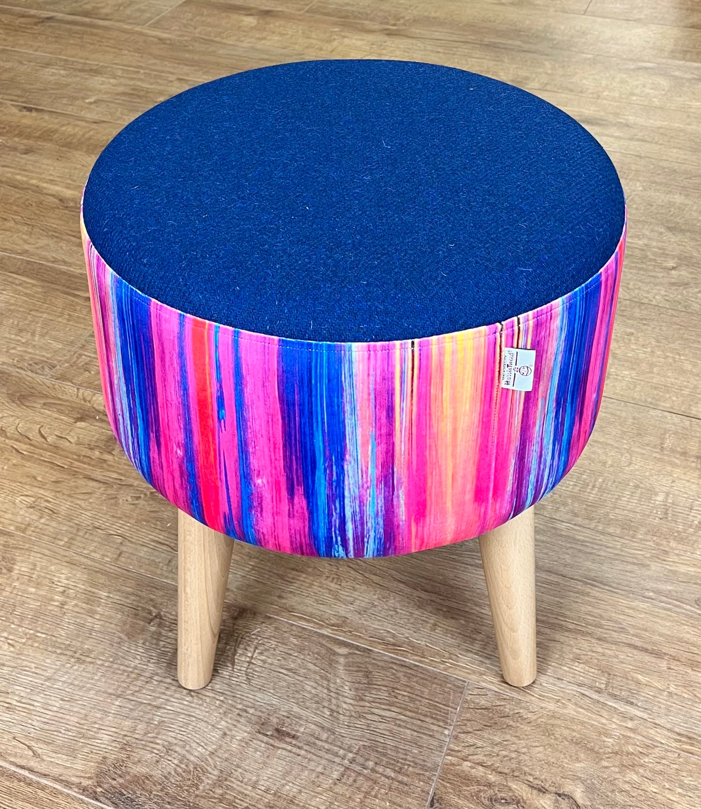 Paint Strokes Velvet and Royal Blue Harris Tweed Footstool