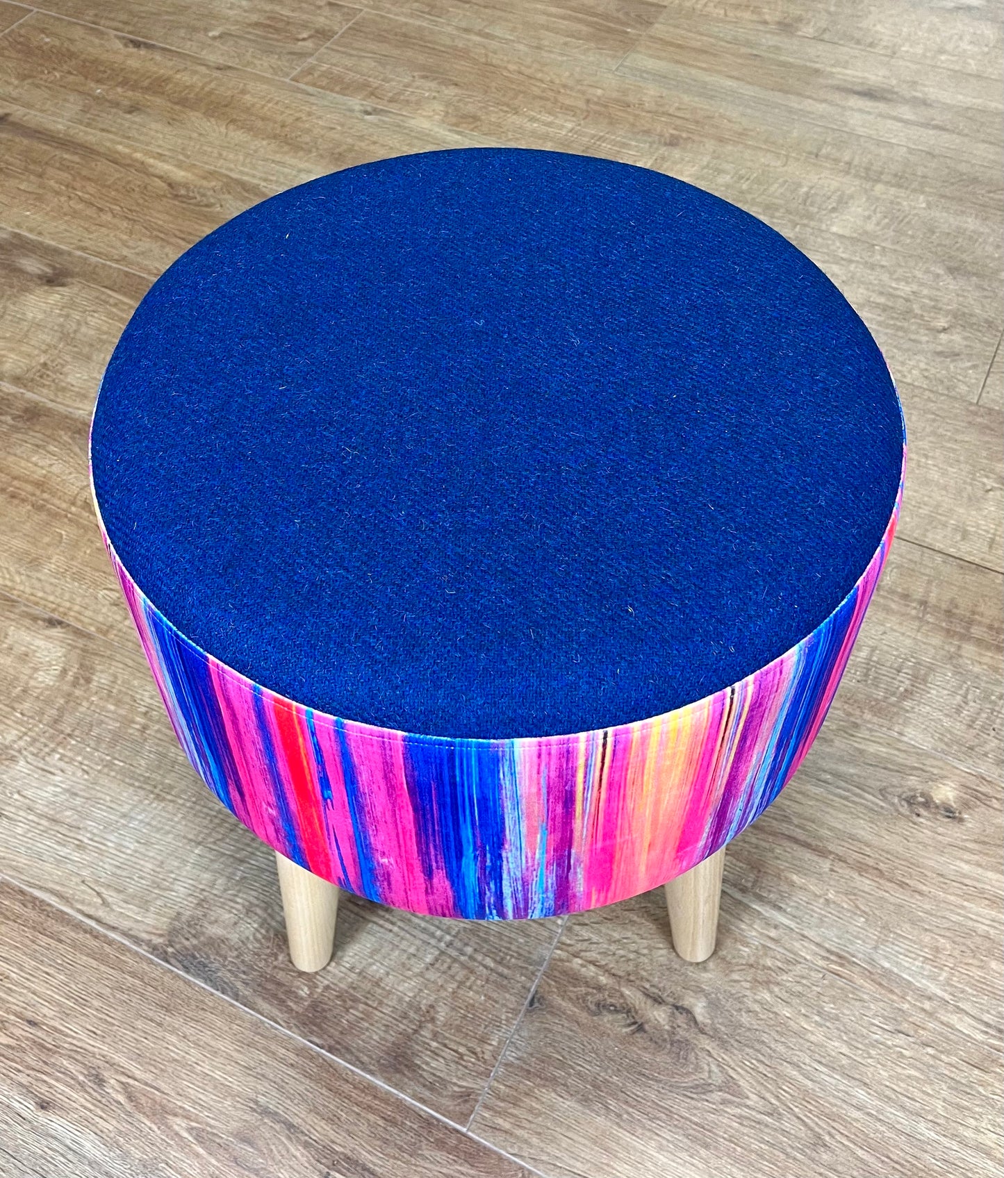 Paint Strokes Velvet and Royal Blue Harris Tweed Footstool