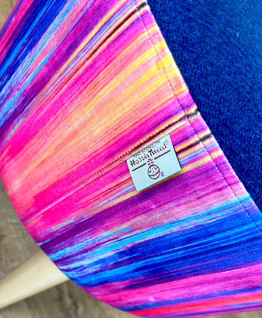 Paint Strokes Velvet and Royal Blue Harris Tweed Footstool