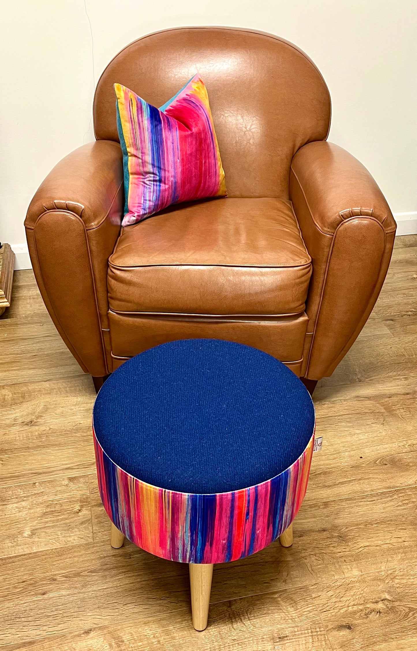 Paint Strokes Velvet and Royal Blue Harris Tweed Footstool