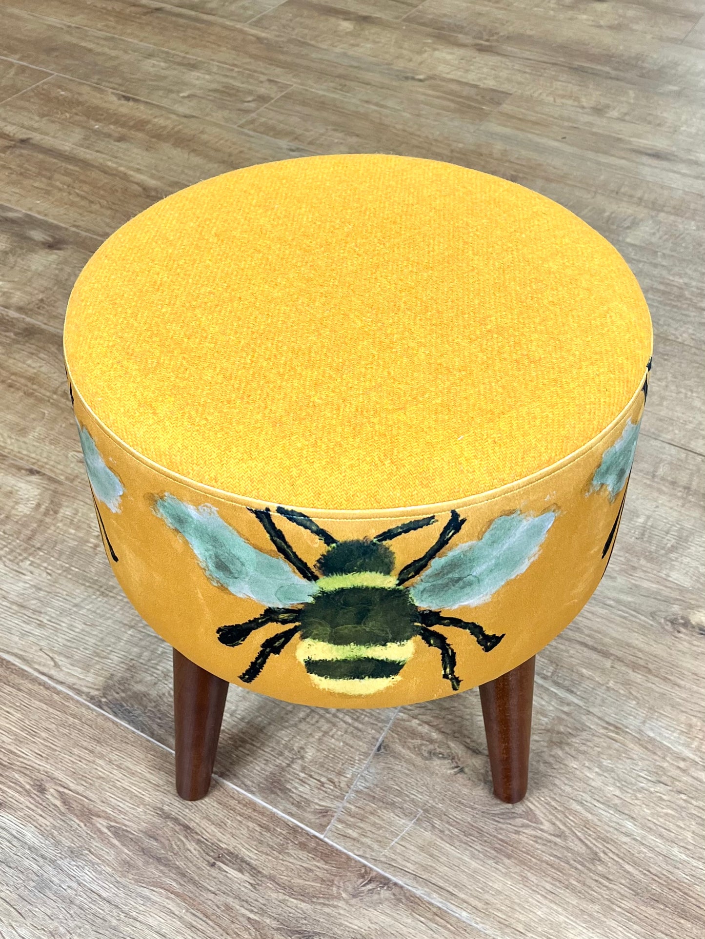 Bumble Bee Velvet and Yellow Harris Tweed Footstool