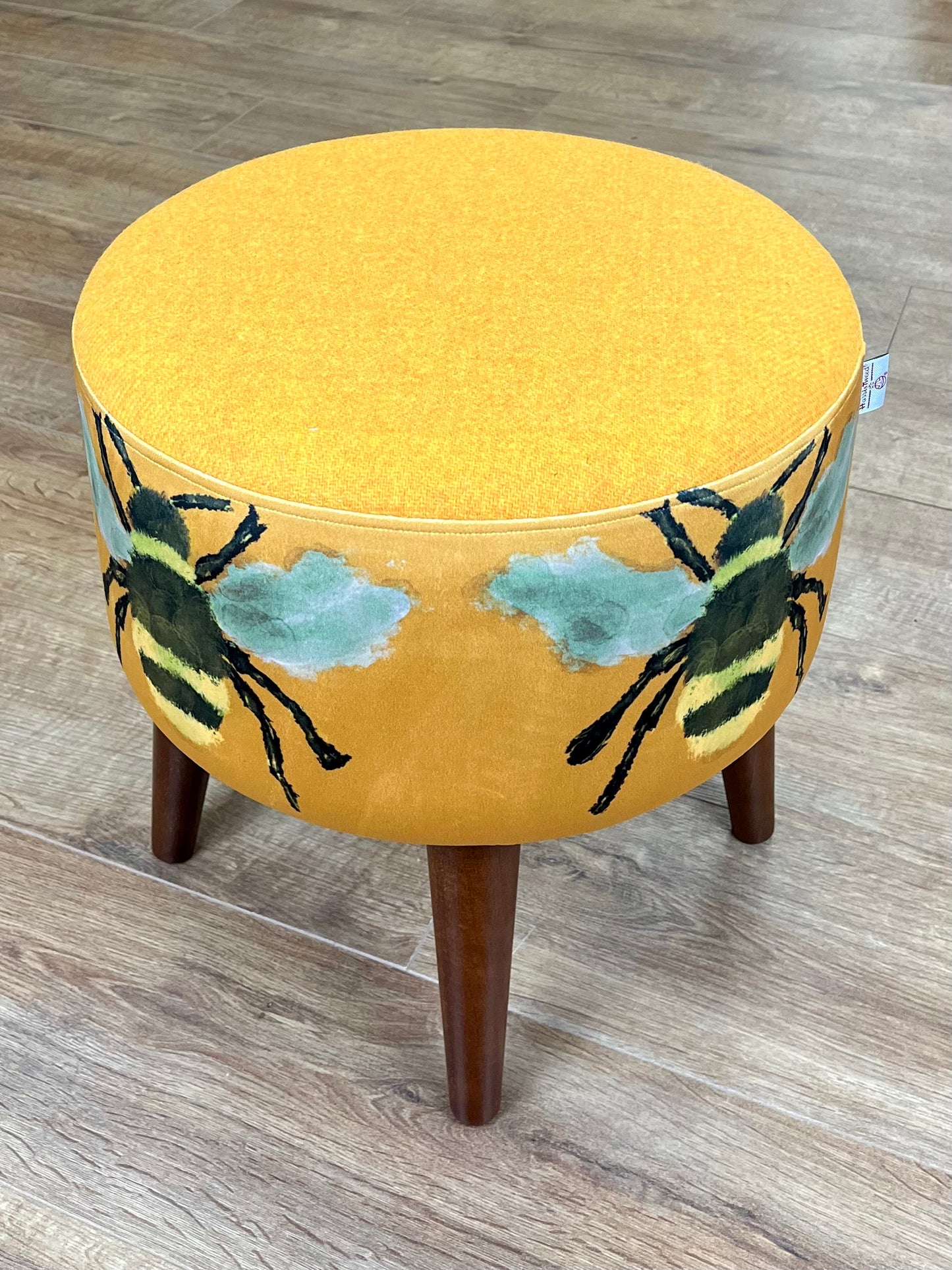 Bumble Bee Velvet and Yellow Harris Tweed Footstool