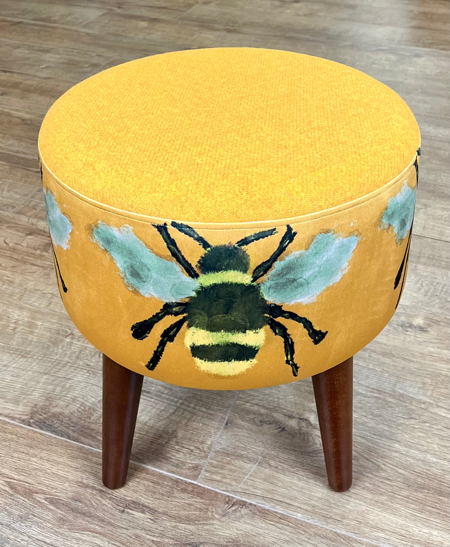 Bumble Bee Velvet and Yellow Harris Tweed Footstool