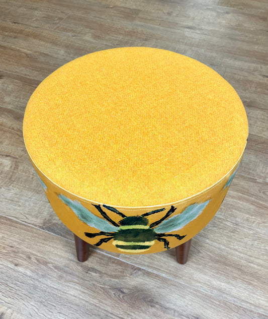 Bumble Bee Velvet and Yellow Harris Tweed Footstool
