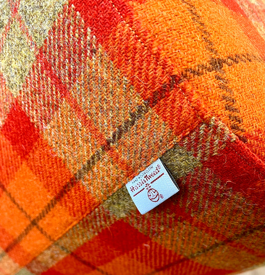 Orange Tartan Harris Tweed Large Chunky Stool / Footstool