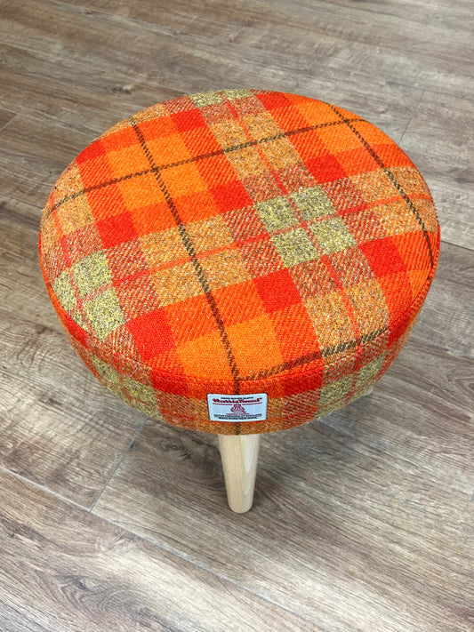 Orange Tartan Harris Tweed Small Footstool