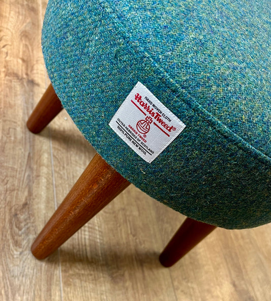 Deep Green Harris Tweed Footstool with Dark Varnished Light Wooden Legs