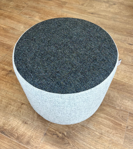 Grey and Charcoal Herringbone Harris Tweed Chunky Footstool