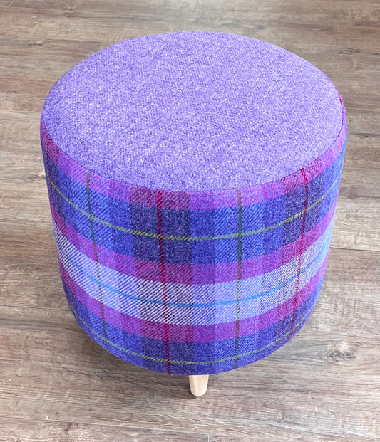 Lilac and Purple Tartan Harris Tweed Chunky Footstool