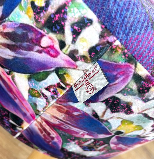 Arran Flower Velvet and Purple Harris Tweed Footstool