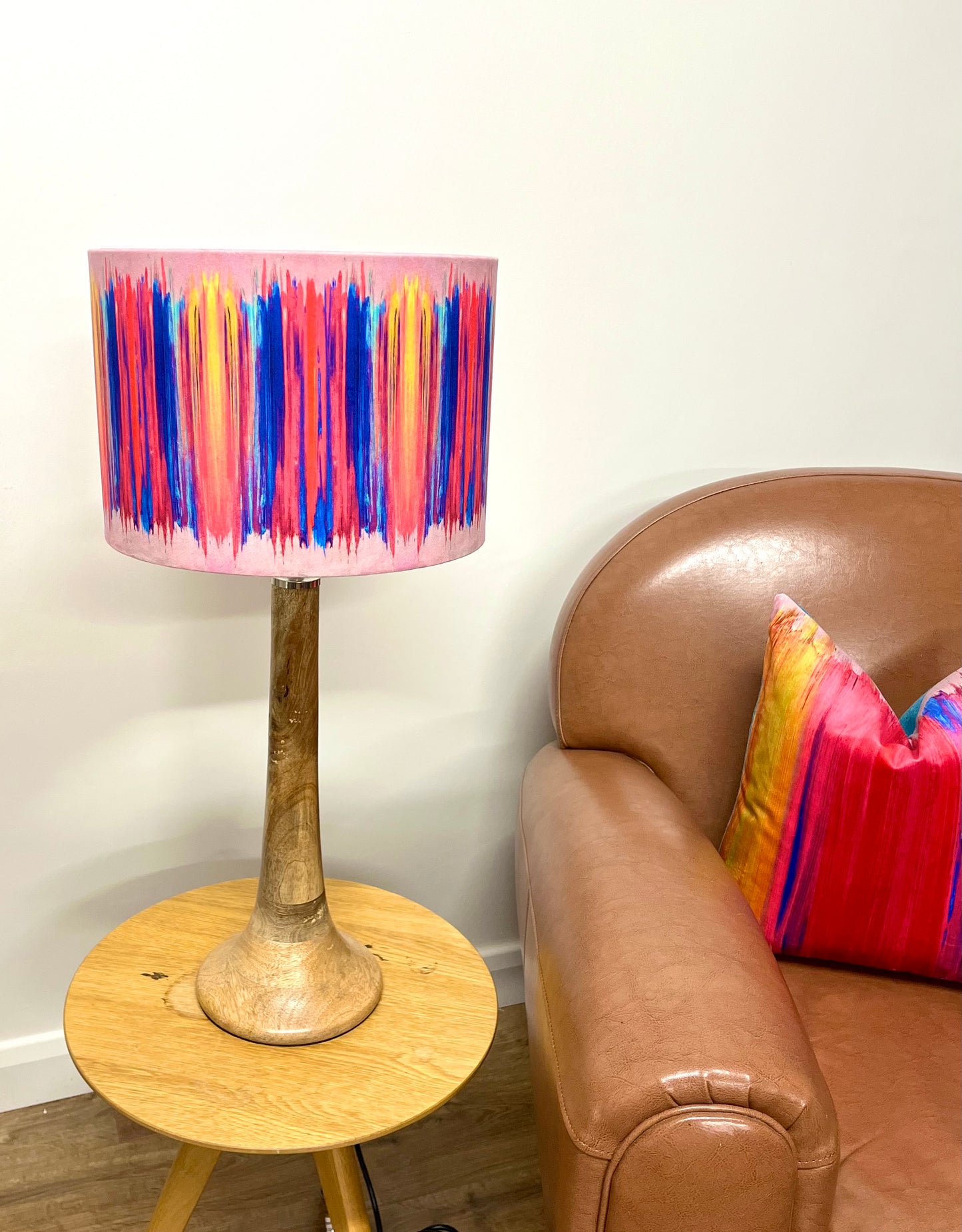 Paint Strokes Velvet and Pink Harris Tweed Cushion, Handmade, 18”