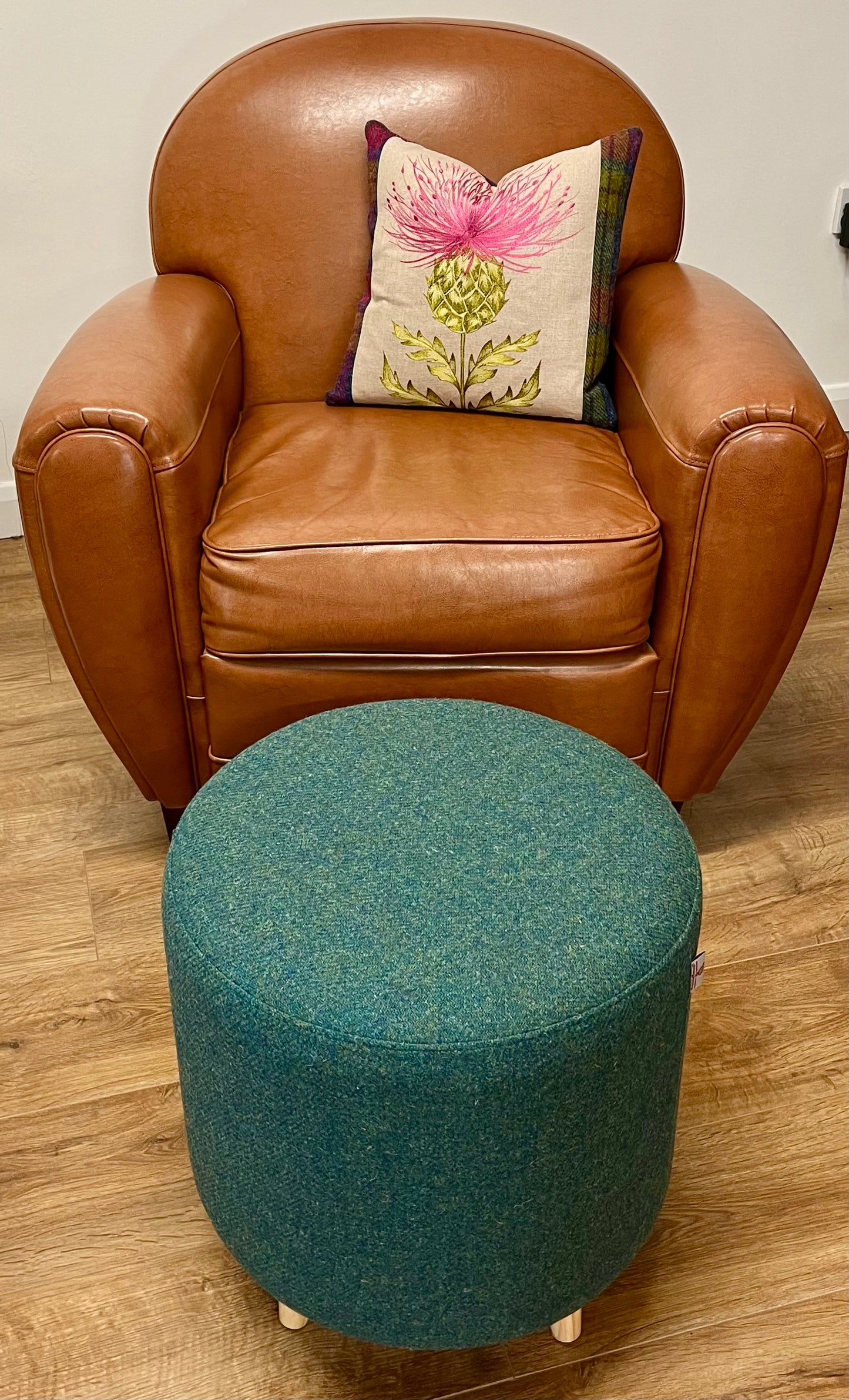Deep Green Harris Tweed Chunky Footstool