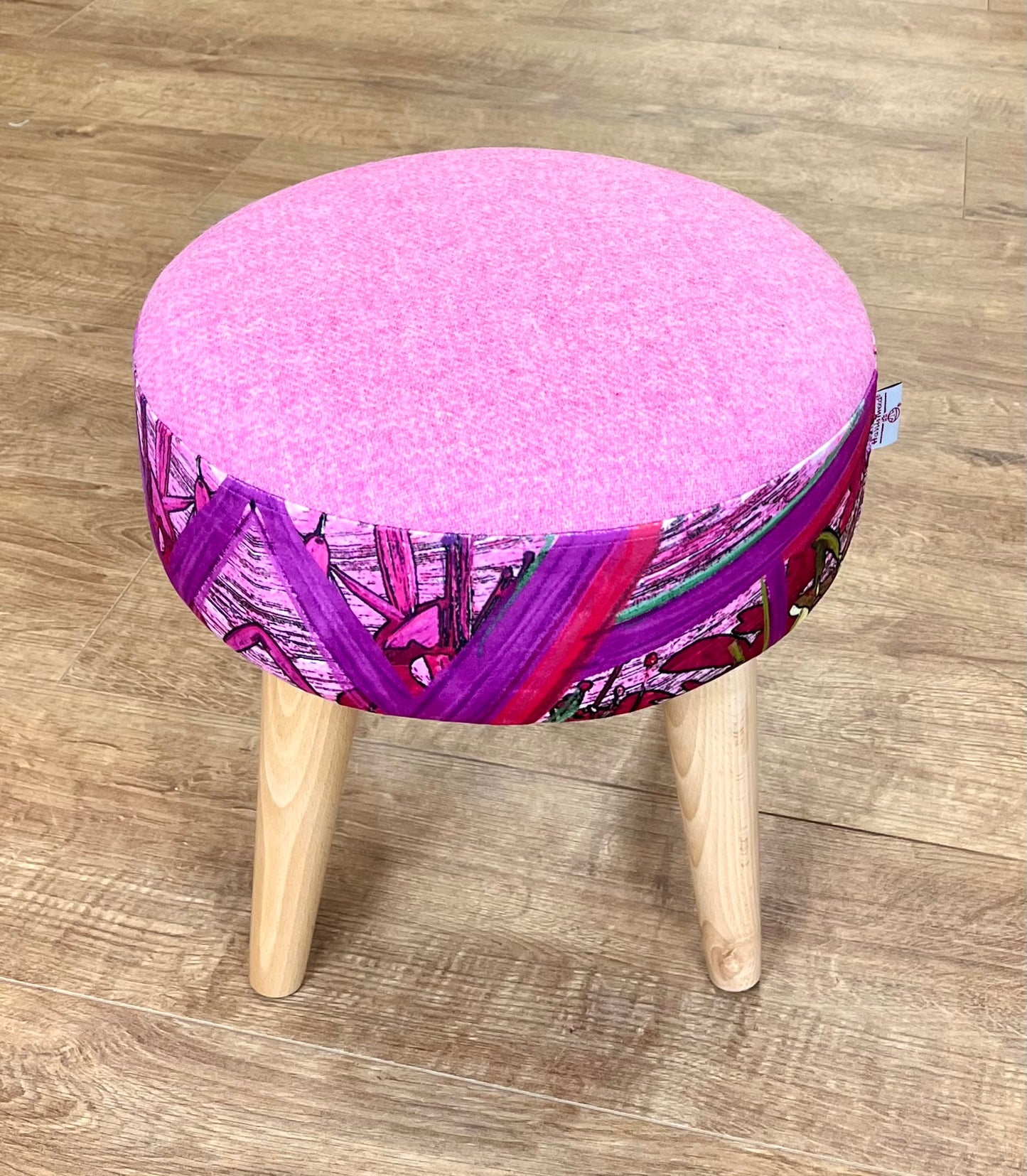 Geo Flower Velvet and Pink Harris Tweed Small Footstool