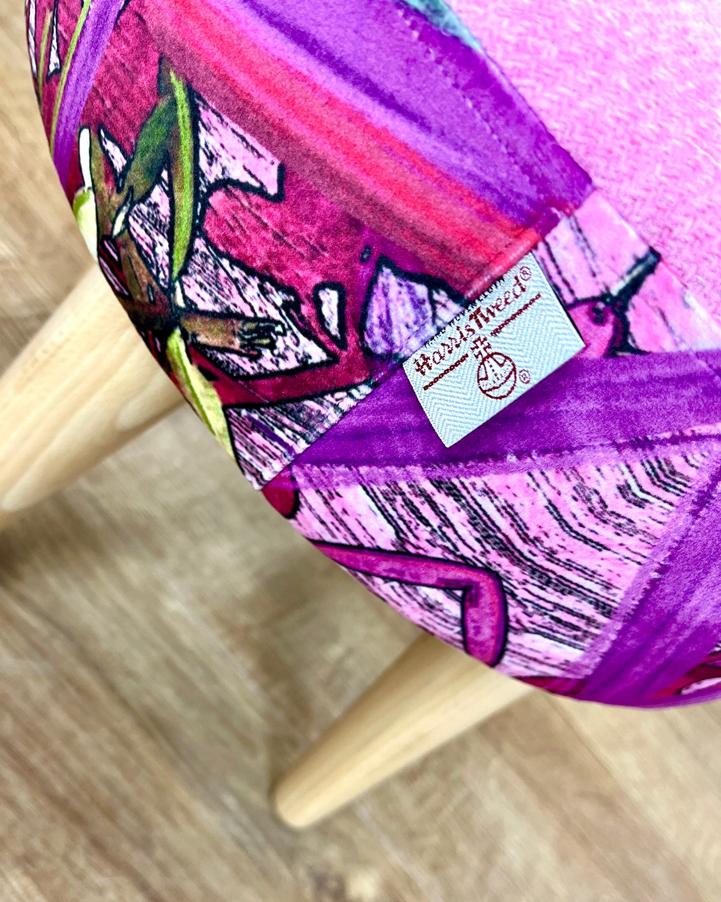 Geo Flower Velvet and Pink Harris Tweed Small Footstool