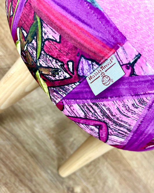 Geo Flower Velvet and Pink Harris Tweed Small Footstool