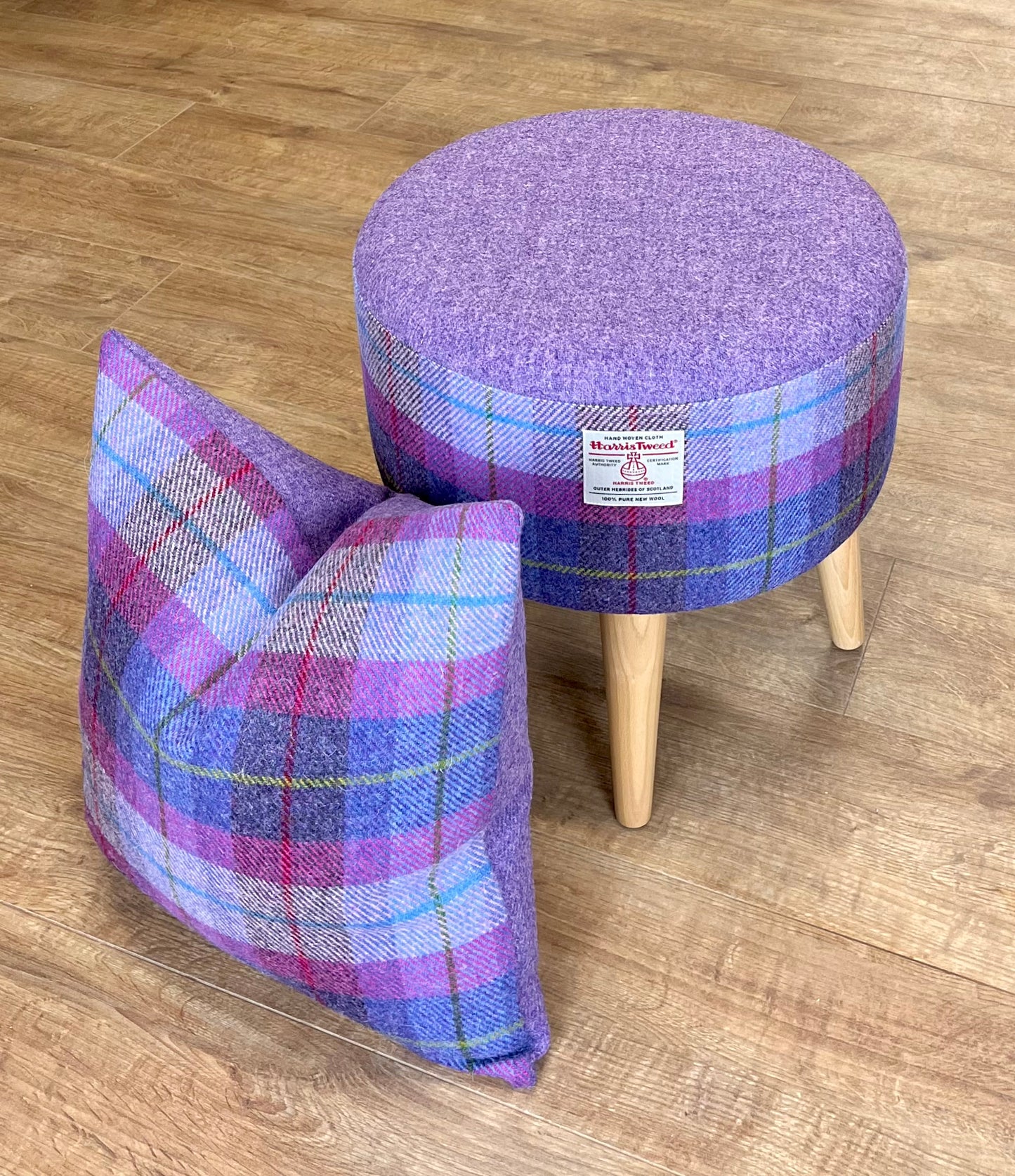 Special Edition Tartan and Lilac Harris Tweed Orb Cushion 16"