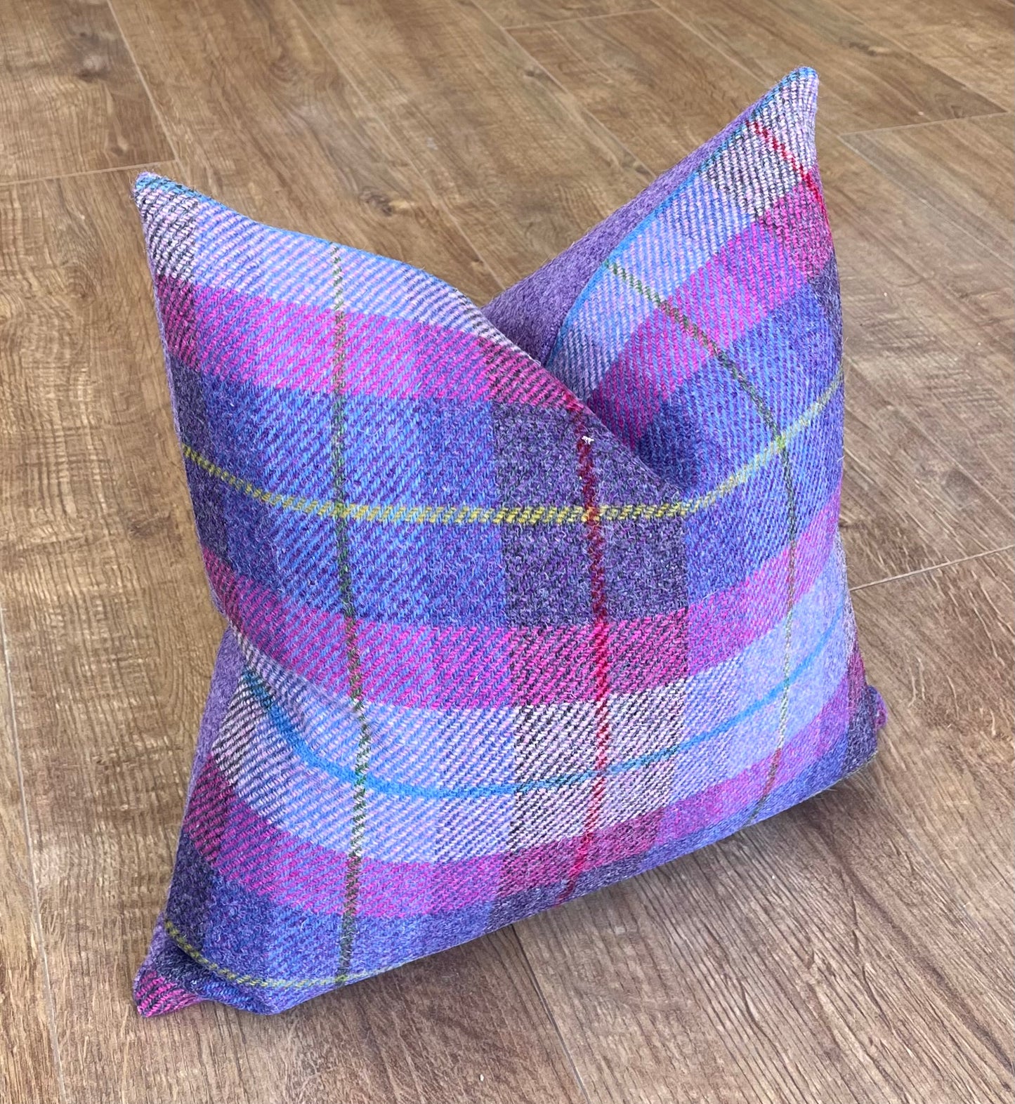 Special Edition Tartan and Lilac Harris Tweed Orb Cushion 16"