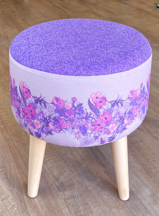 Lilac Vines Linen and Harris Tweed Footstool