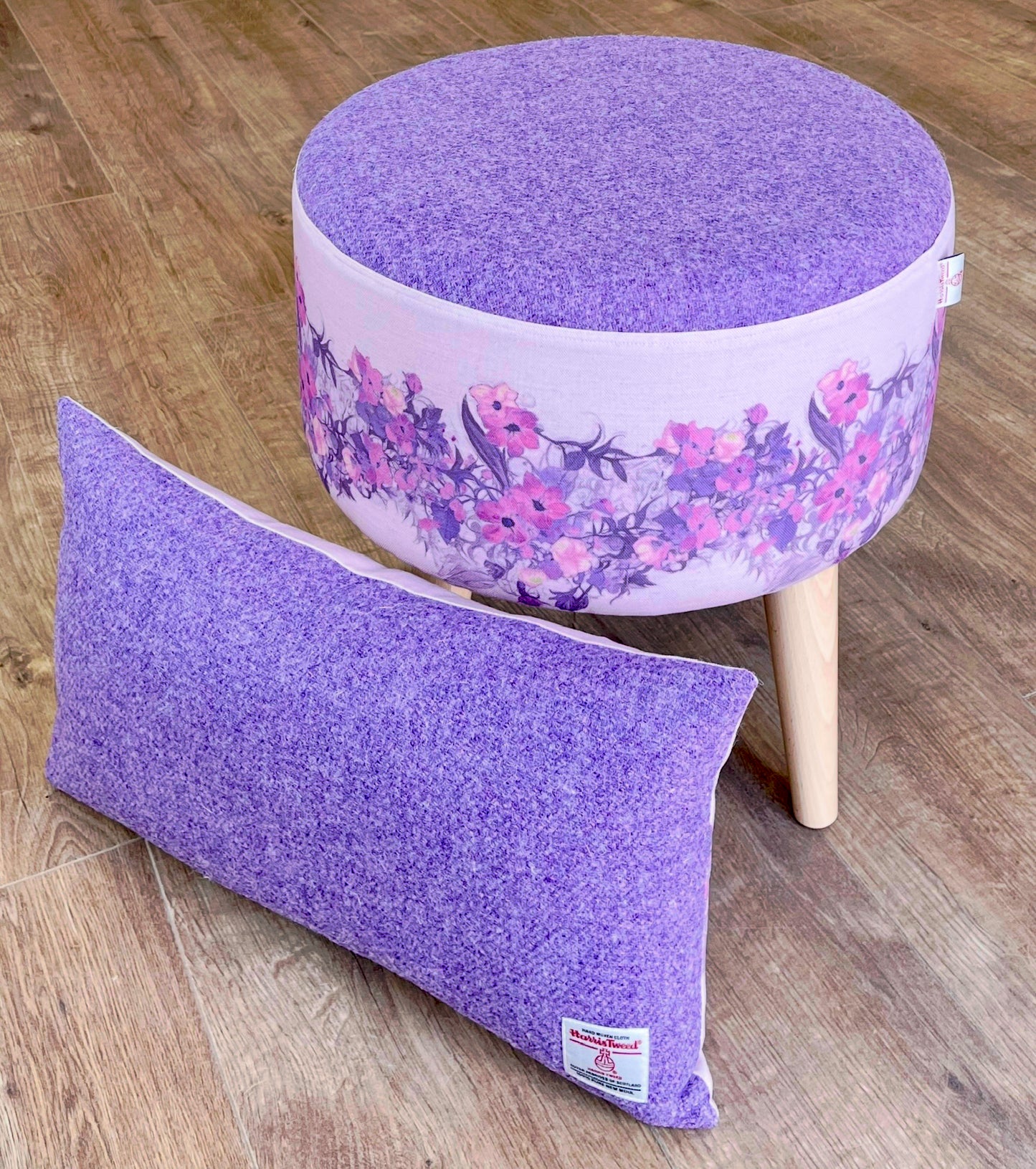 Lilac Vines Linen and Harris Tweed Oblong Cushion