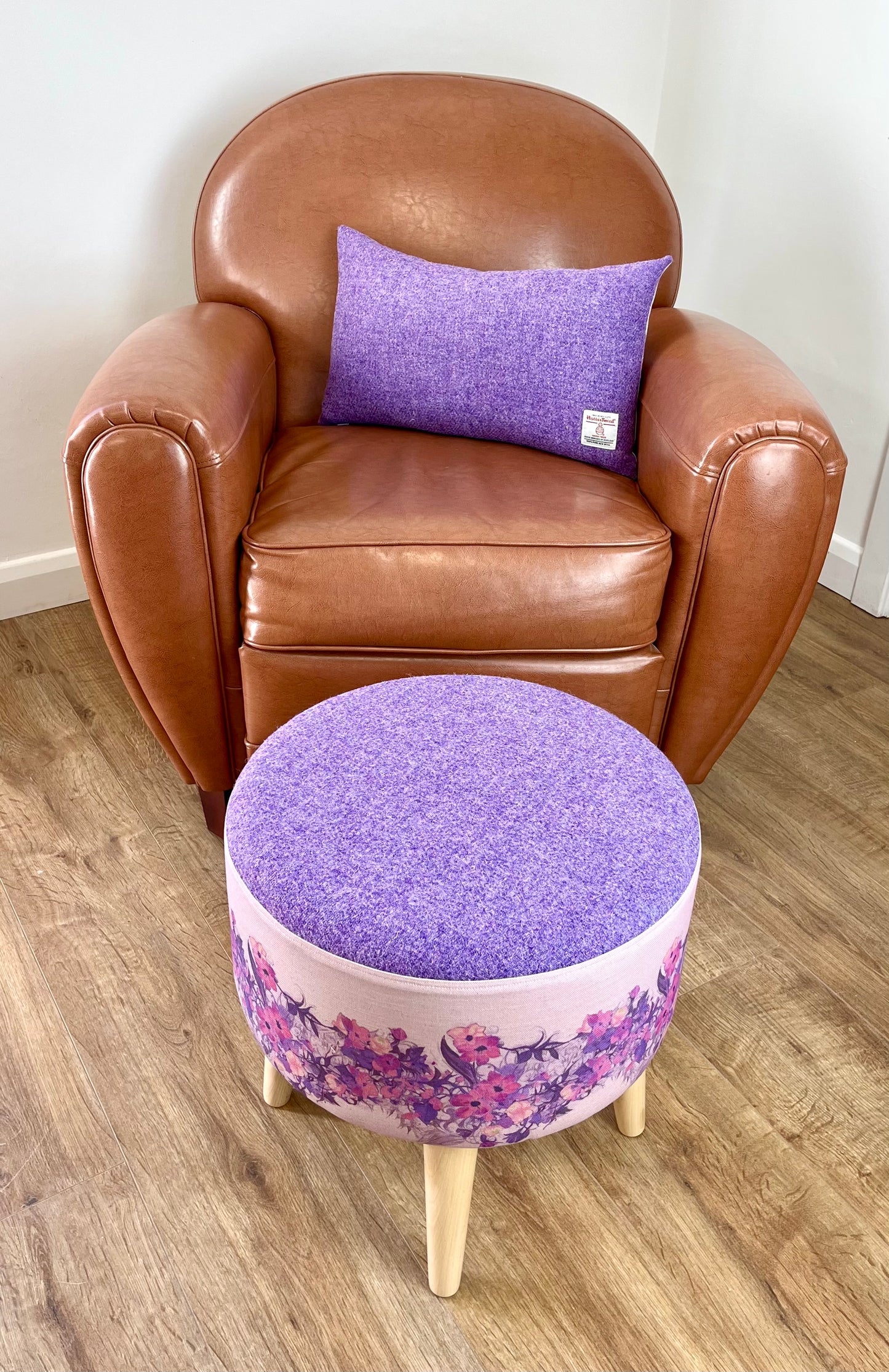 Lilac Vines Linen and Harris Tweed Oblong Cushion