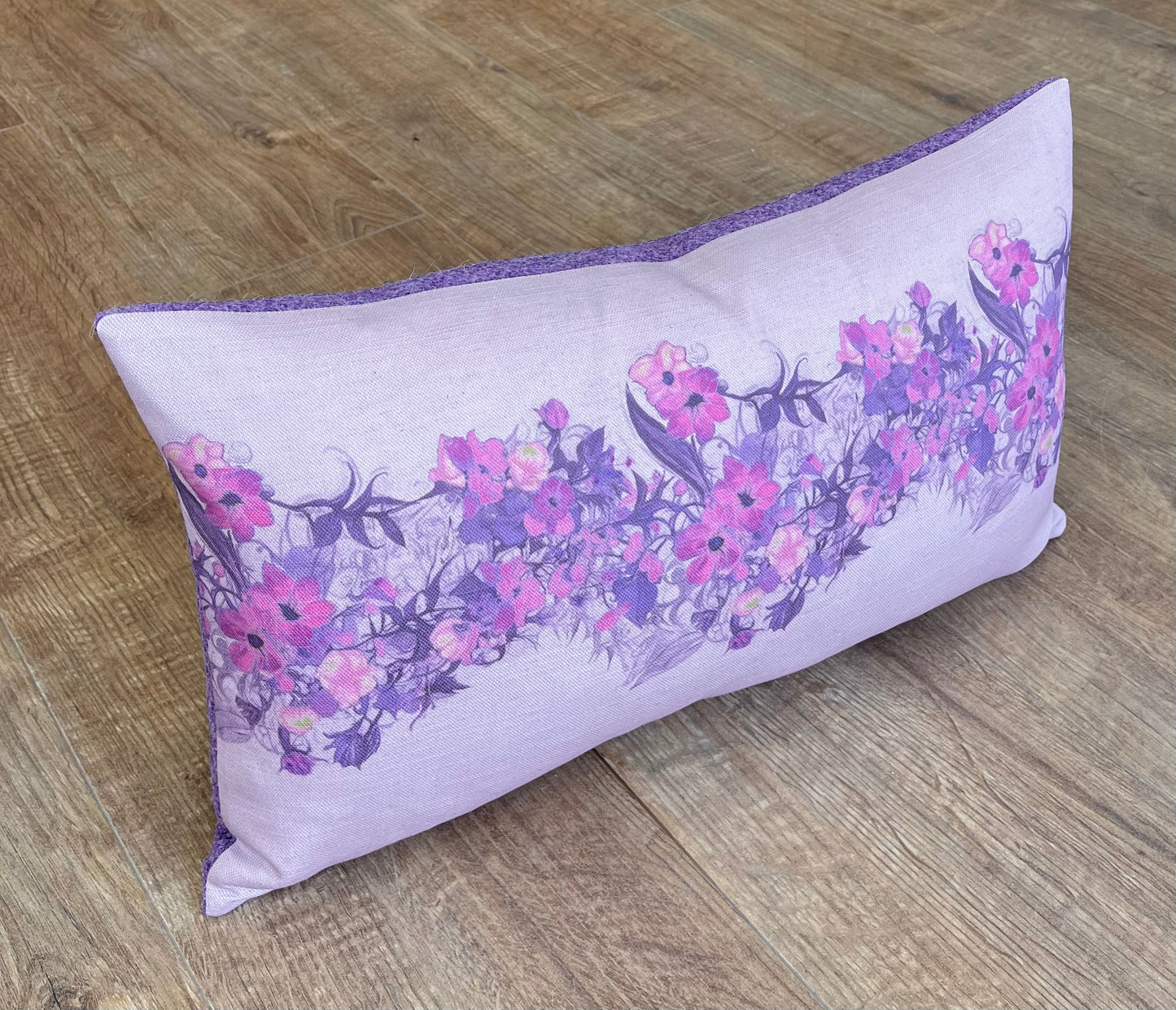 Lilac Vines Linen and Harris Tweed Oblong Cushion