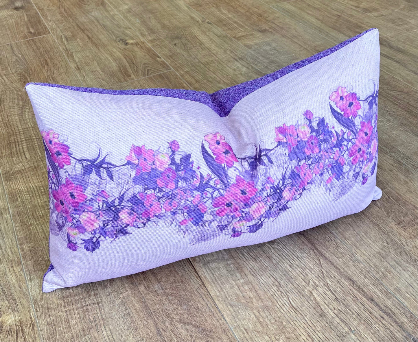 Lilac Vines Linen and Harris Tweed Oblong Cushion