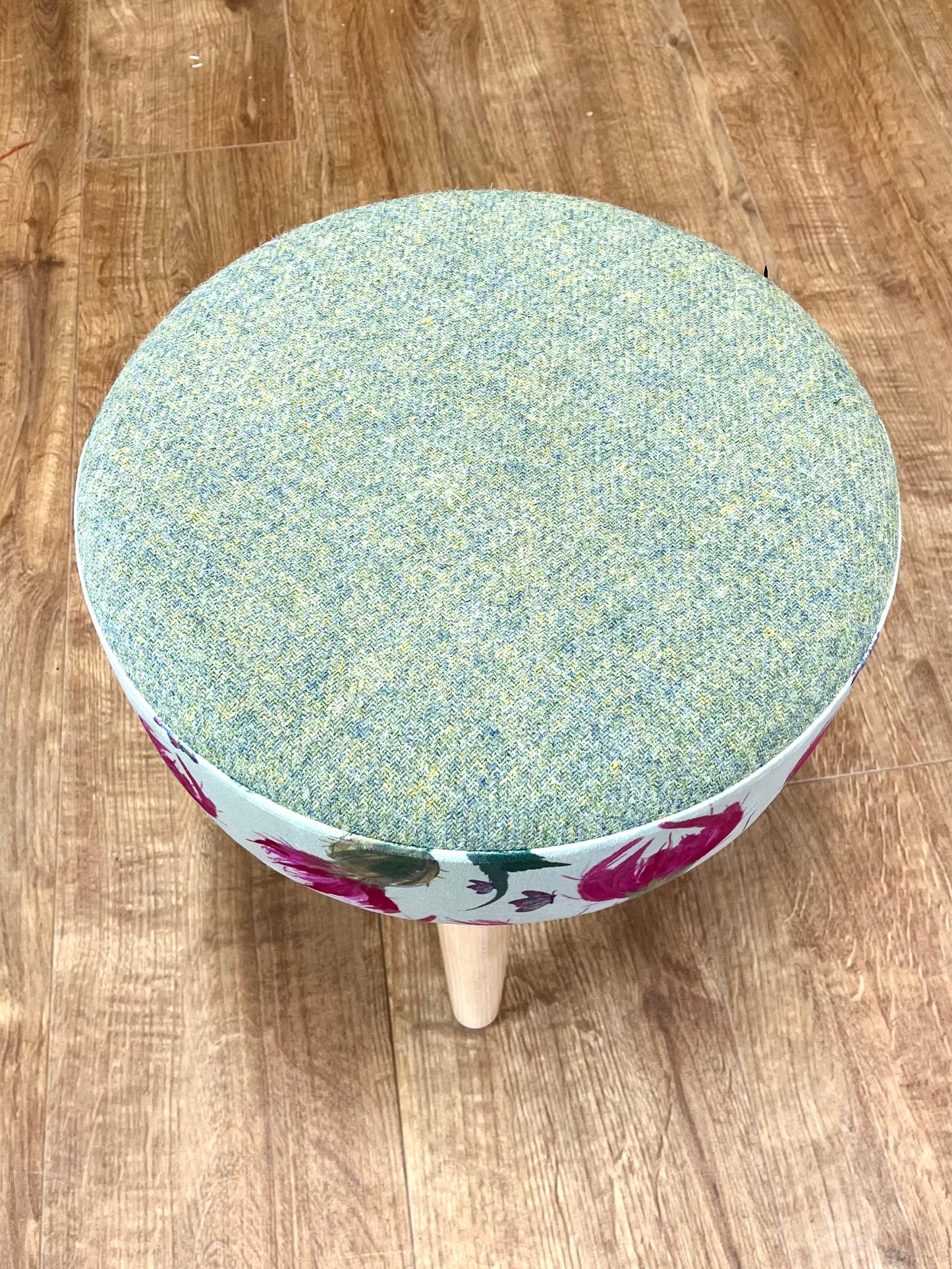 Butterfly Thistles on Duck Egg Velvet and Light Green Harris Tweed