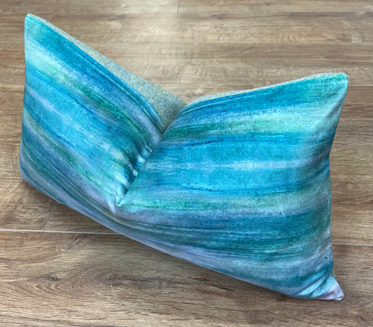 Emerald Sea Velvet and Harris Tweed Oblong Cushion