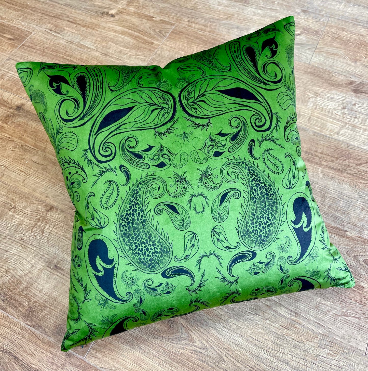 Moss Green Paisley Print Velvet Cushion 20”