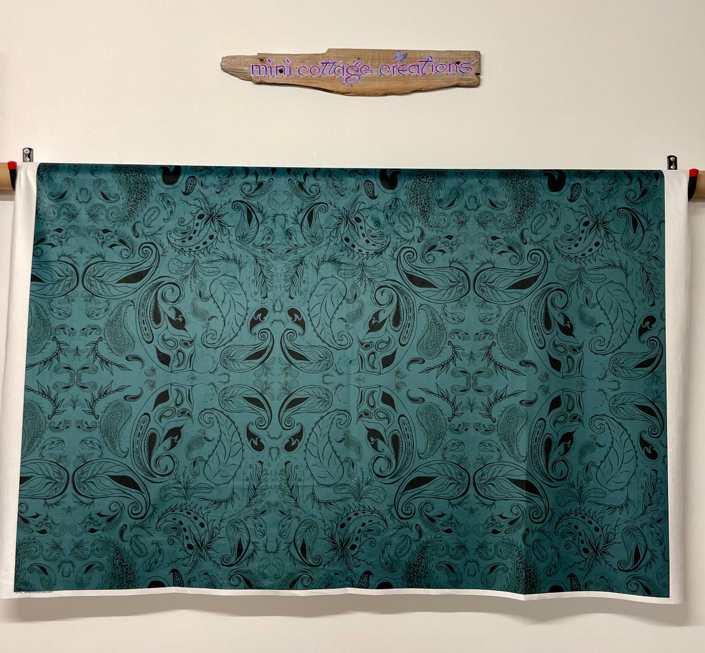 Blue Paisley Print Velvet Floating Footstool