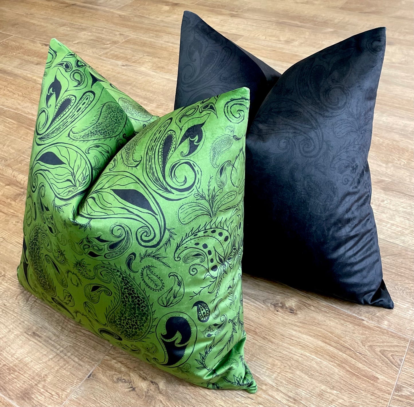 Moss Green Paisley Print Velvet Cushion 20”