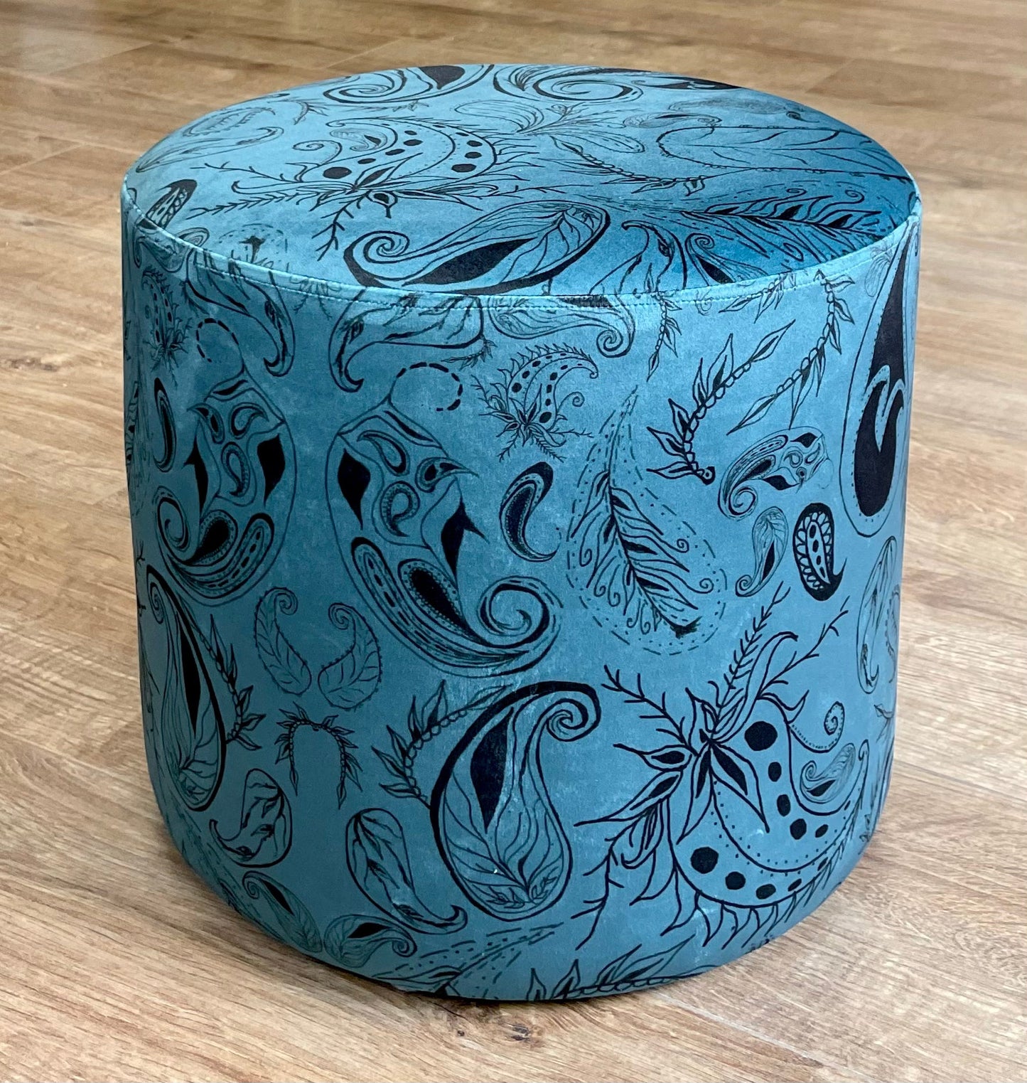Blue Paisley Print Velvet Floating Footstool