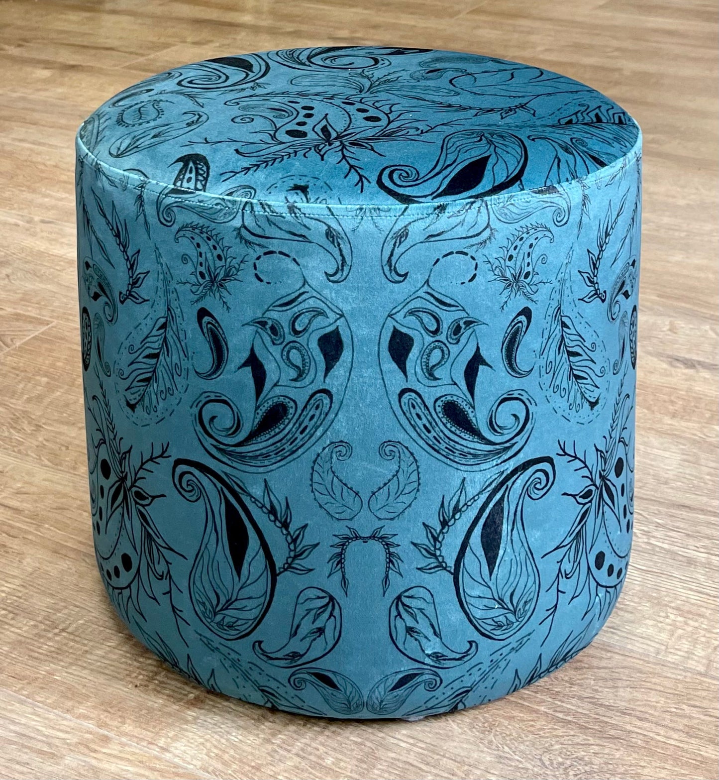 Blue Paisley Print Velvet Floating Footstool